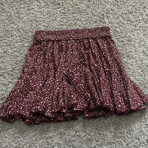 High Waist Maroon Ruffle Swing Skirt Size L